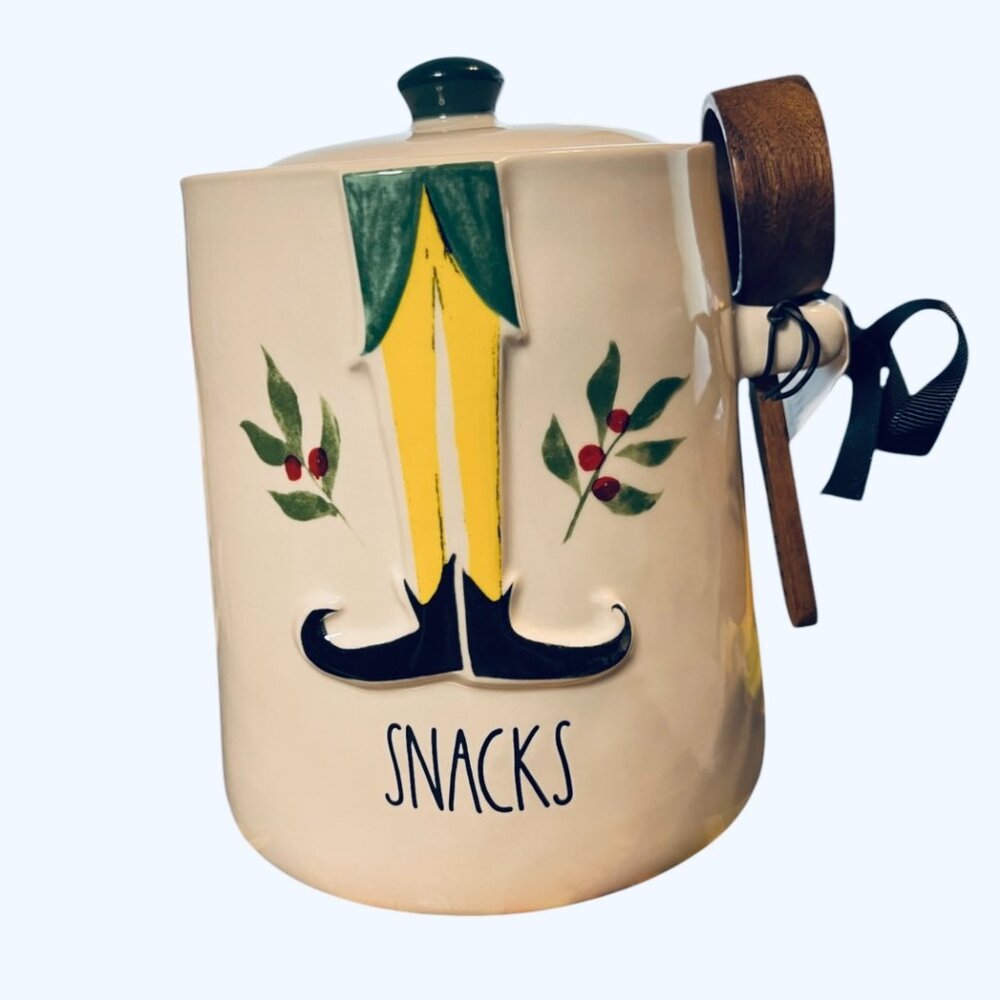 Rae Dunn Elf “Snacks” Canister With Wooden Spoon (NWT)